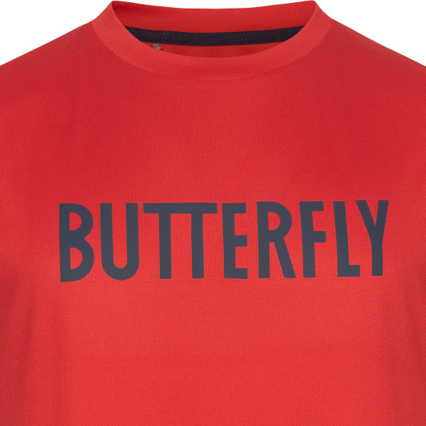 Butterfly Toc T-Shirt: Close-up of Chest Logo of Red Shirt